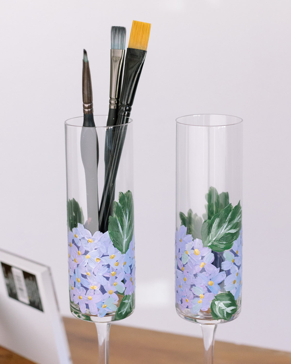 Painted champagne glasses for spring and weddings