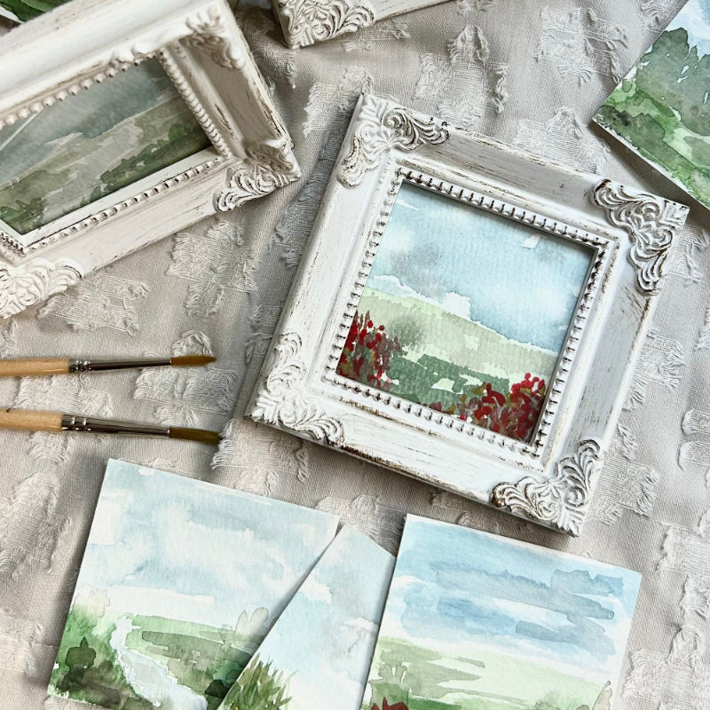 Original watercolor art in mini frames by Georgia artist Macie Temples