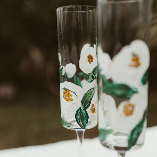 Painted champagne glass wedding day